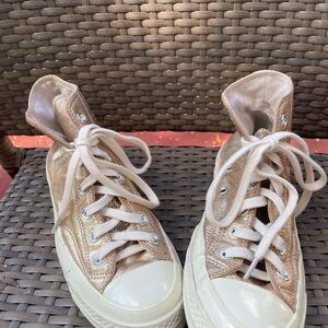 Converse Gold and Cream Leather High-Top Sneakers